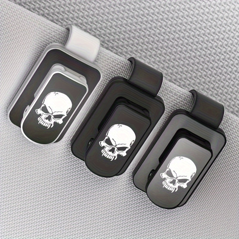 Fashion Flame Skull Car Glasses Holder - Plastic Sunshade Clip with Card Storage and Glasses Box is a stylish and practical choice for your car.