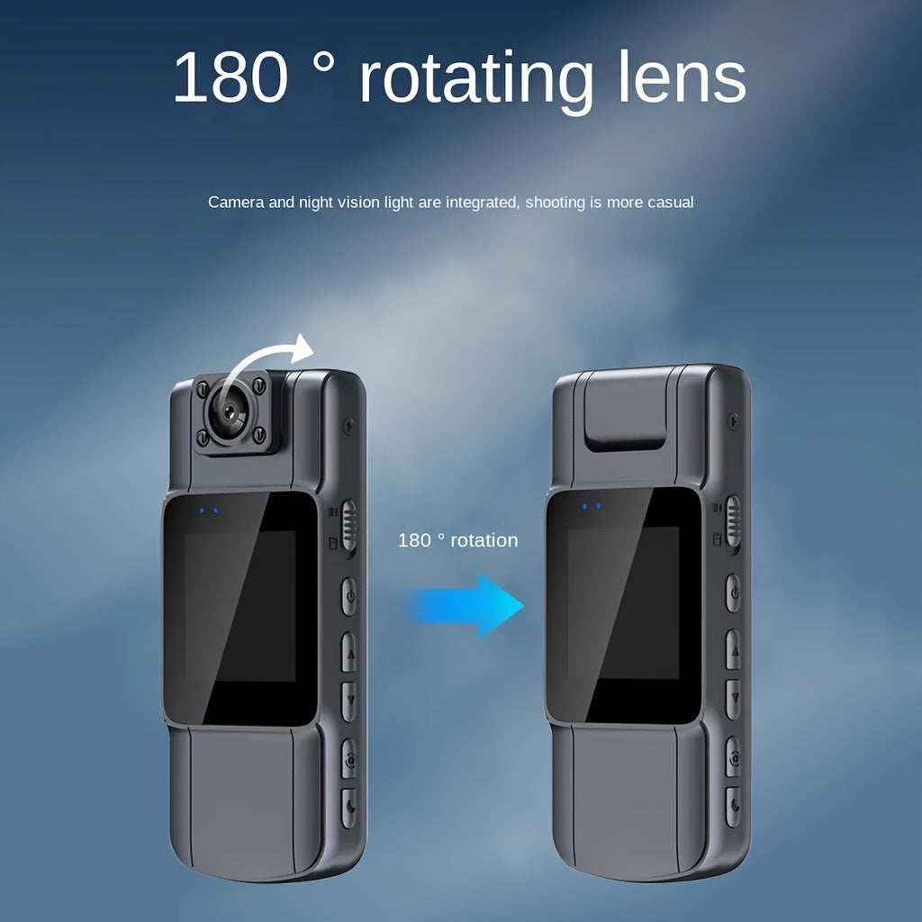 Get the YIIYRY Wearable Full HD Body Camera with 180° Rotatable Lens, IPS Screen, USB Charging, 1080p Resolution, Compatible with smartphones, made of ABS material, has Night Vision, Wide Angle capability, and a Rechargeable 1000mAh Lithium Polymer