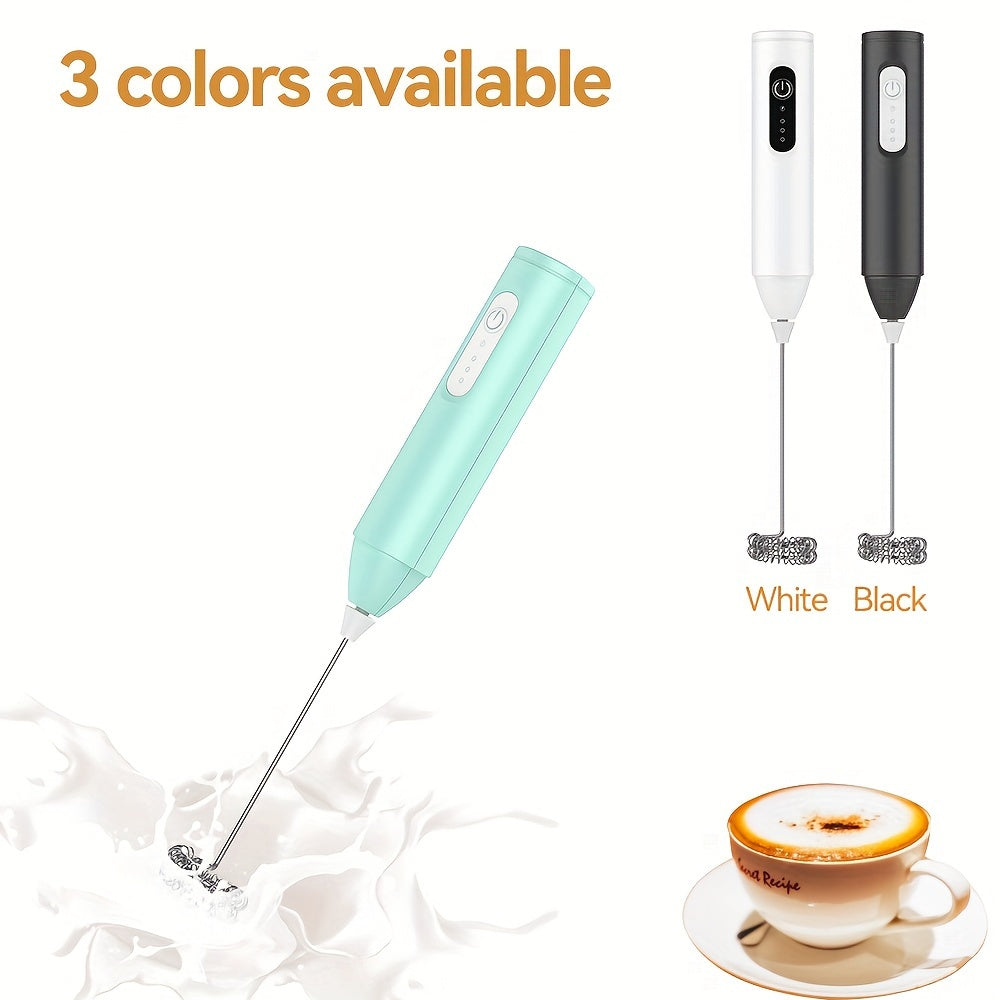 This electric milk frother features a stainless steel whisk and is USB rechargeable. It has 3 adjustable foam levels and a handheld design, making it perfect for coffee, latte, cappuccino, hot chocolate, matcha, and even egg dishes. Available in white