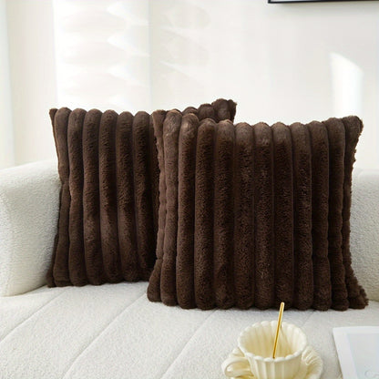 Luxurious faux fur striped pillow covers for sofa or couch - set of 2.