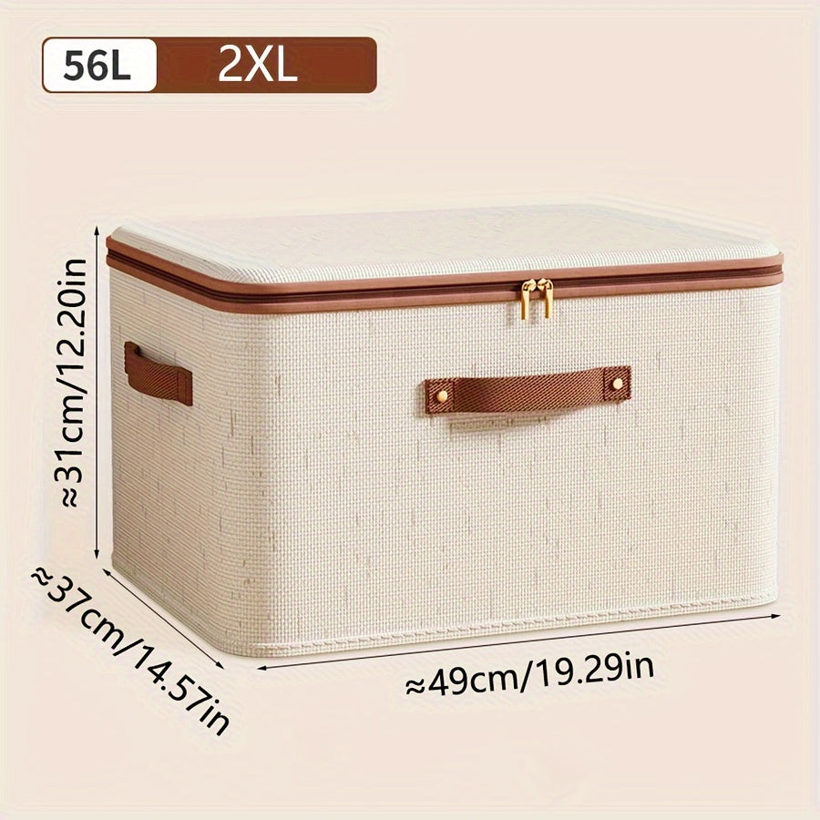 Foldable Clothes Storage Box with Lid for Home Bedroom and Under-Bed Storage, made of Tianshan Hemp with Zipper.