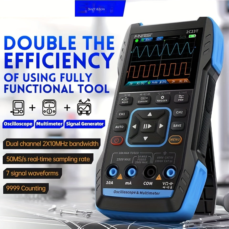 2C23T Handheld Digital Oscilloscope Multimeter with Function Signal Generator, 3In1 Dual-Track 10MHZ*2, 50Ms/S