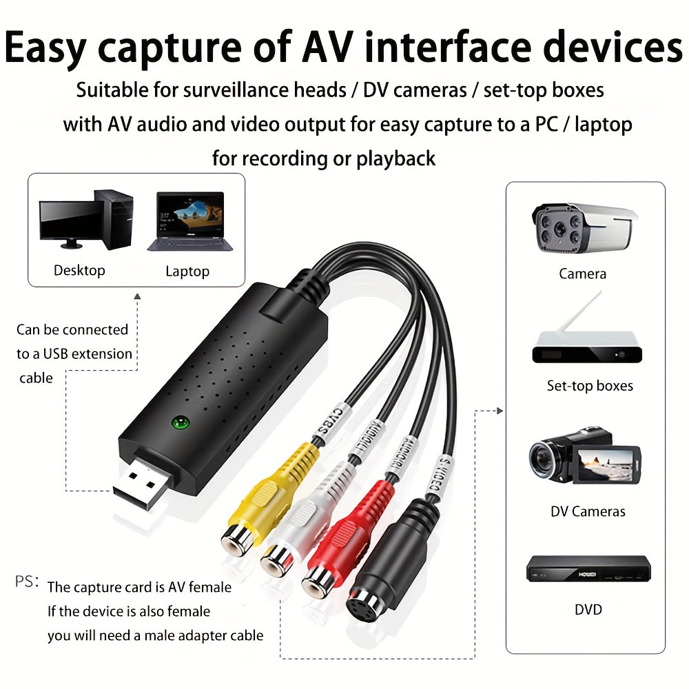 VHS to USB Video Digitizer Stick – Easy Analog Video & Music Converter, Plug & Play, Windows/Mac Compatible, Ideal for VCR, DVD, Camcorder, Hi8 Formats.