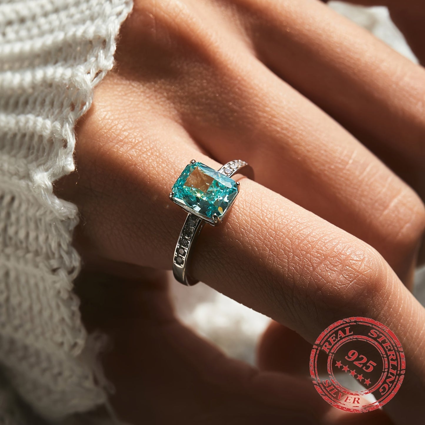 YANLOK presents a stunning 925 sterling silver ring with Paraiba blue cubic zirconia, ideal for gifts and special occasions. This elegant vintage-inspired piece exudes a festive sparkle that is sure to impress.