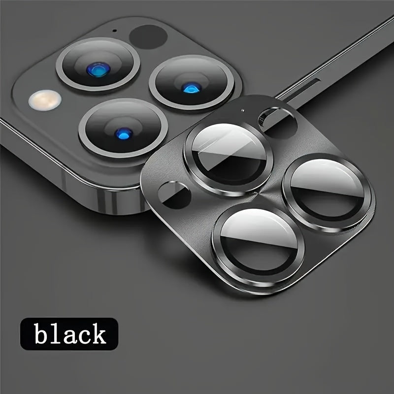 Aluminum camera lens protector with HD glass and 3M micro-tape for iPhone 11 Pro Max, easy to install, full coverage, anti-glare, scratch-resistant.