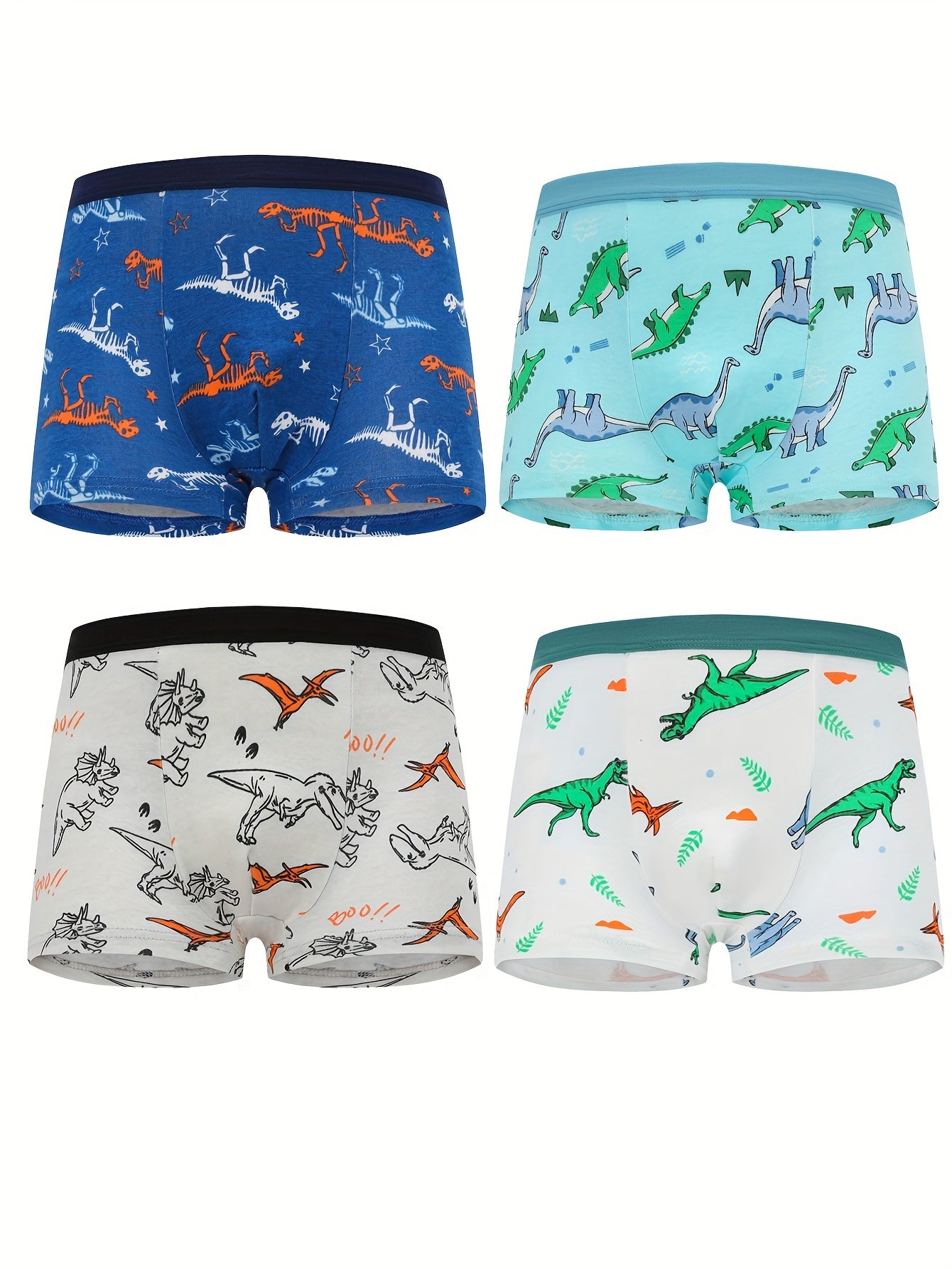 Pack of 12 boys' pure cotton boxer underwear with cute cartoon car pattern and dinosaur print. Comfortable, breathable, and soft.