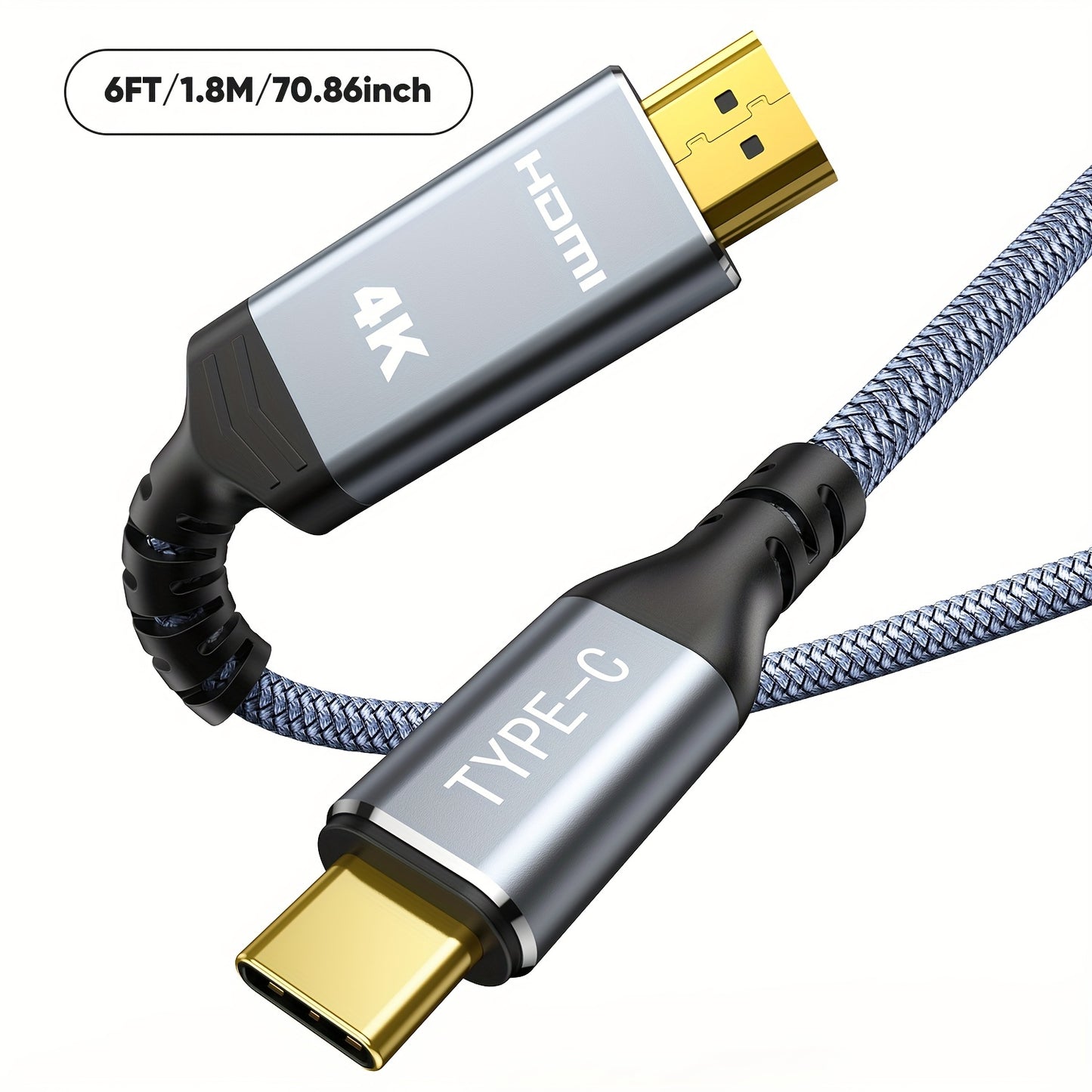 4K USB C to HDTV Cable compatible with Macbook, iPad, Samsung Galaxy, Surface, Dell, HP, and more (100.58cm/182.88cm/3.05m)