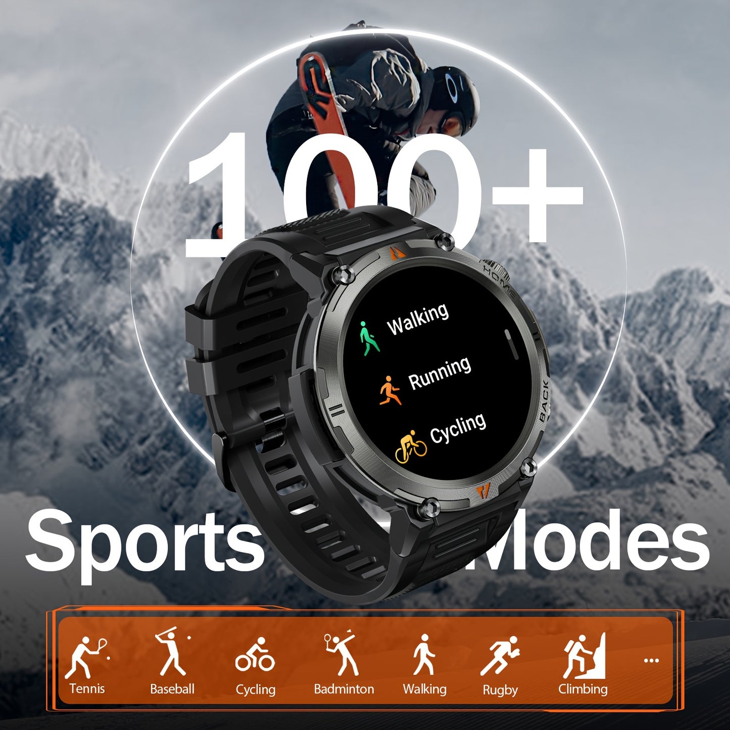 JELLOO Men's Smartwatch with TFT display, rechargeable battery, water resistance, sports modes, and compatibility with iPhone & Android - perfect gift for men.