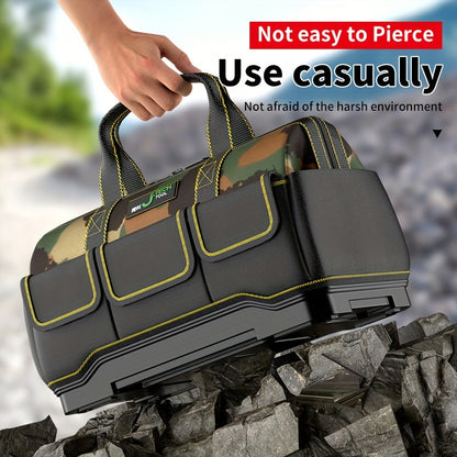 Electrician-specific camouflage bag with thickened materials, sturdy and durable, multi-functional with large capacity pockets and ABS wear-resistant design.