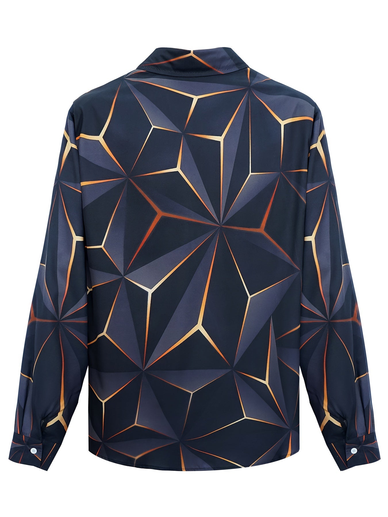 Geometric print shirt for men, long sleeve button-up for spring and fall outdoor wear.