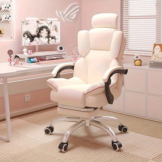 Ergonomic office chair with adjustable height, metal frame, upholstered seat, automatic lumbar support, and wheels for home and gaming.