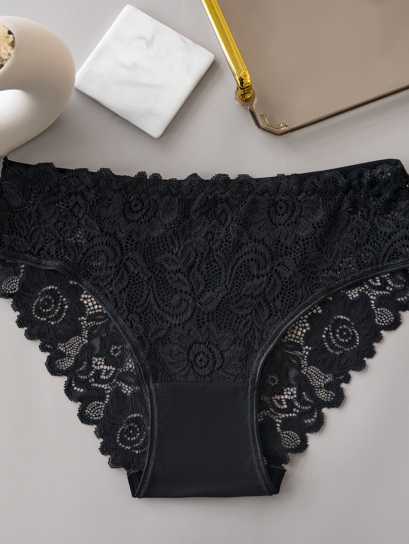 5 Lace Scallop Trim Panties: Elegant, Comfy, Sexy Intimates for Women's Lingerie