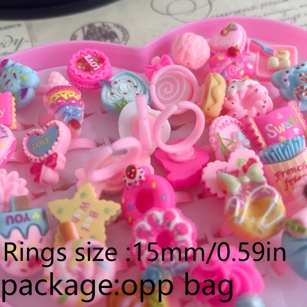 Set of 10 adorable resin rings for girls, ideal for gifting