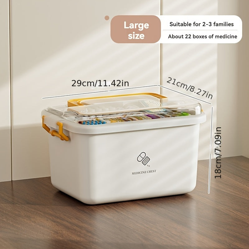 Waterproof multi-layer medicine storage box for home and travel, durable plastic organizer.