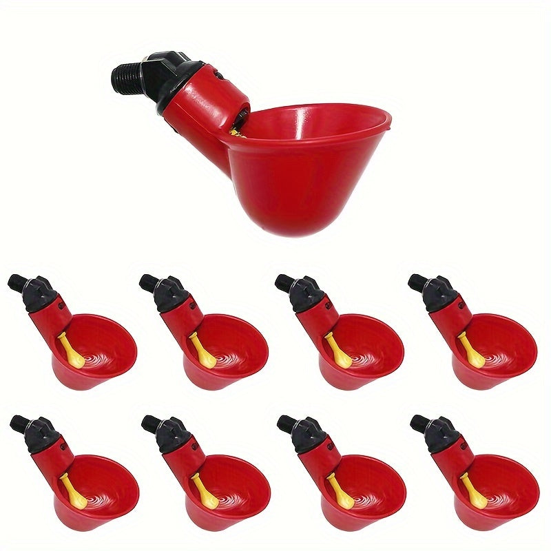 Readyou Automatic Chicken and Poultry Waterer Feeder with Cups, Red Plastic, 3/6/9 Packs