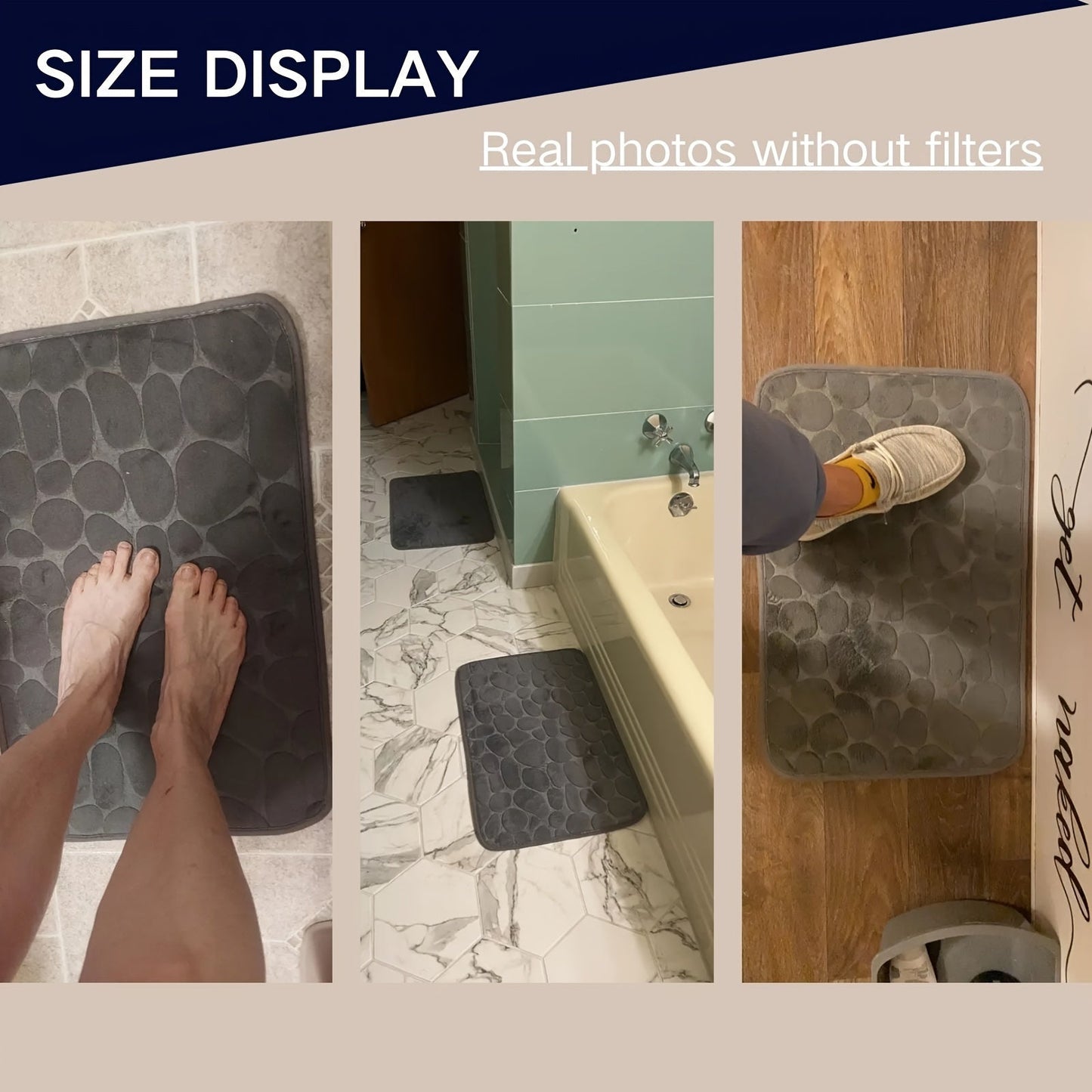 Soft and comfortable Plush Memory Foam Bath Rug featuring Cobblestone Embossment. This quick-dry, non-slip rug is machine washable and perfect for showers and bathrooms. Add a touch of luxury to your space with this ideal fall decor accessory.