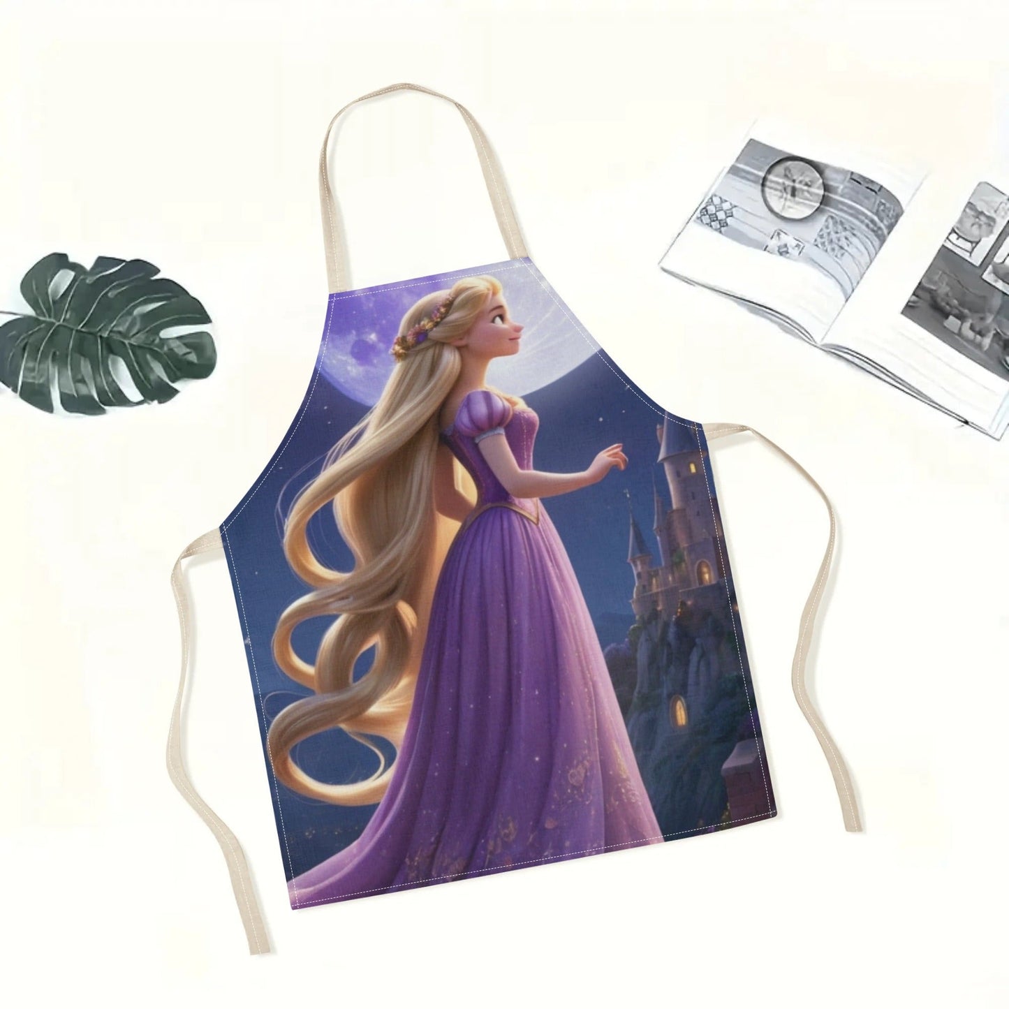 Disney Cinderella-Themed Waterproof Apron | Elegant Purple Design with Castle & Moon Illustration | Durable Polyester, One Size Fits All | Perfect for Hotels, Restaurants, Supermarkets, Fruit Shops, Milk Tea Stands, and Home Use | Storybook Style