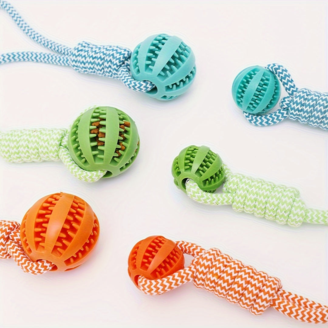 Durable dog toy with braided rope knot and handle for chew training, tug of war, and fetch