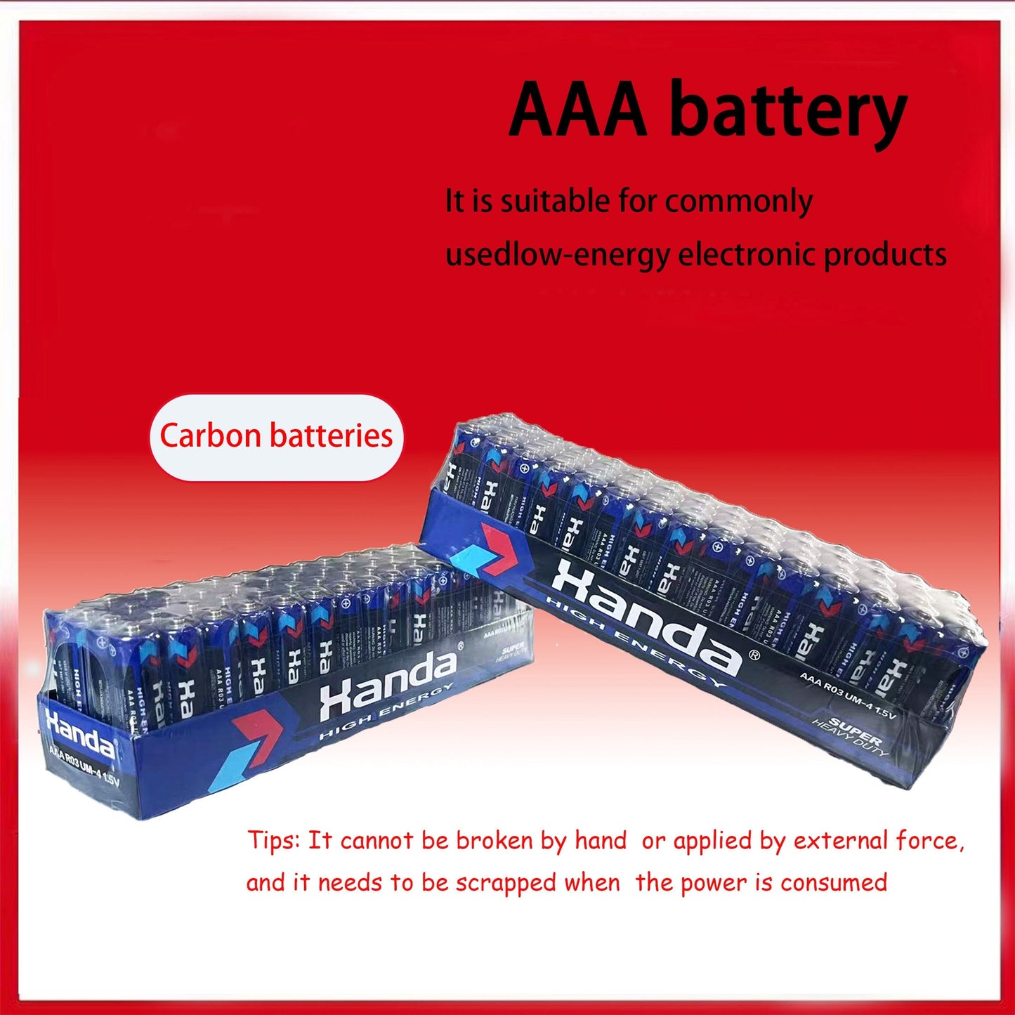 60 HANDA AAA Carbon Batteries, 1.5V - Durable and safe for low energy electronics.