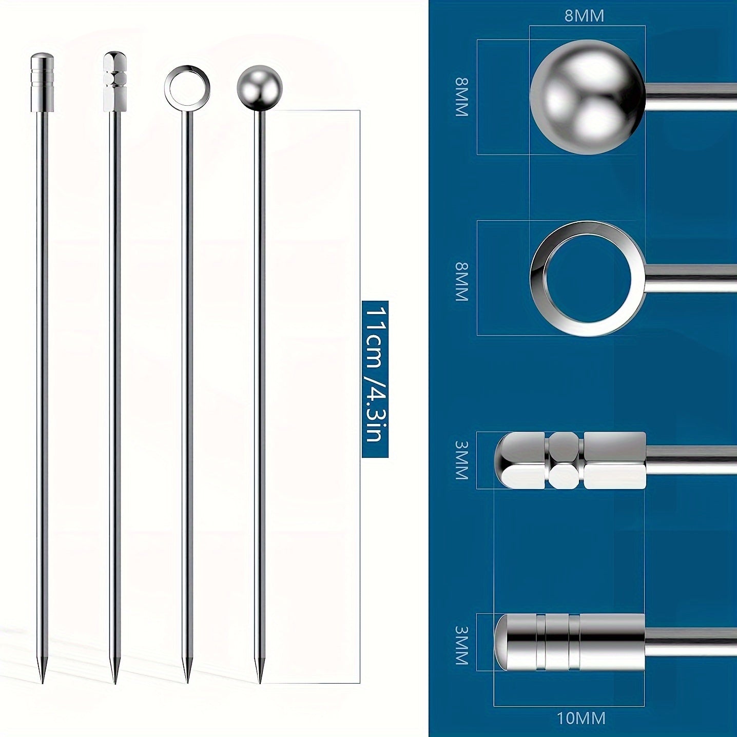 5/10/15/20/40 stainless steel cocktail picks for Bloody Mary, brandied fruit, and martini olives. Reusable metal skewers for appetizers.