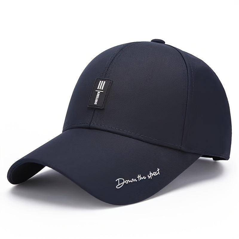 Casual baseball cap with embroidered lettering, made from lightweight, non-stretch fabric. Hand washable and suitable for all seasons.