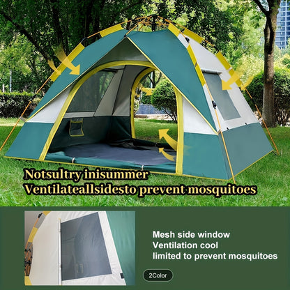 Large double-deck tent with two doors and windows for outdoor camping and leisure. Easy to set up and convenient storage. Can accommodate 3-4 people.