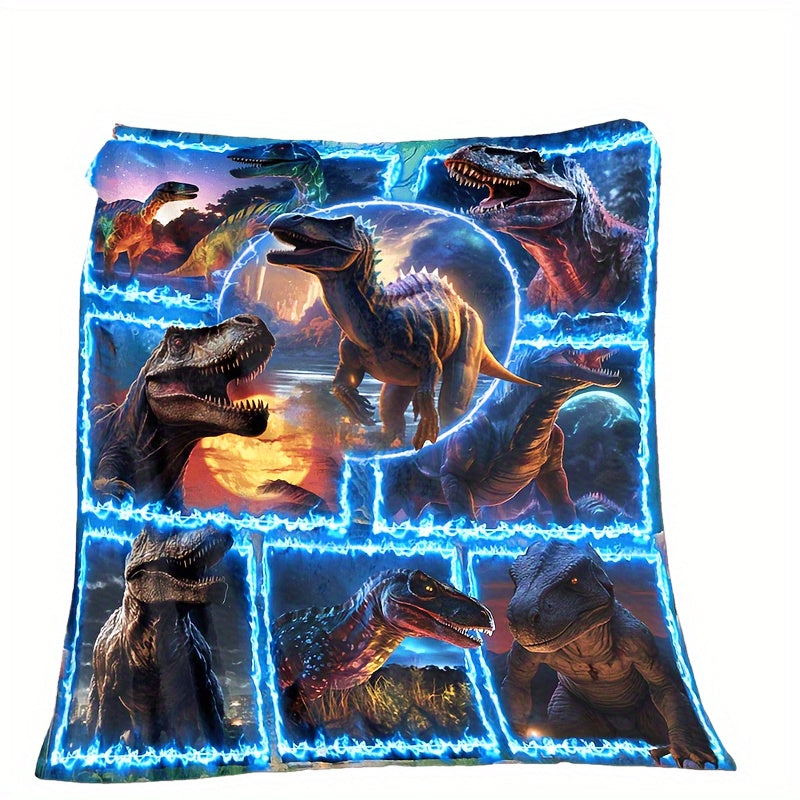 This 3D Dinosaur Blue Flame Patchwork Printed Blanket is perfect for adding comfort and style to your sofa, bed, living room, office, travel, camping, or bed. Made with soft and warm flannel material, this digital printed blanket is a great gift for