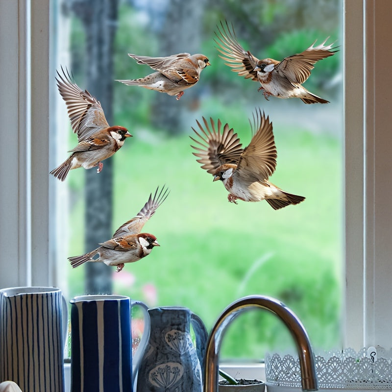 Sparrow Window Decals - Delightful, Easy-to-Apply Decor for Any Room, Featuring Decorative Art Style