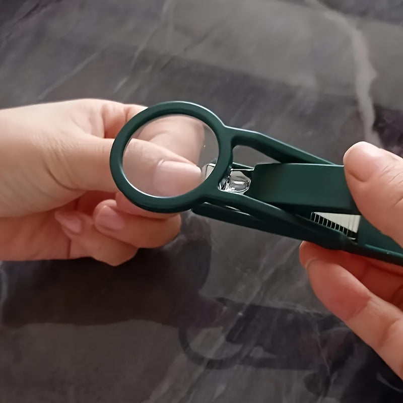 Ergonomic stainless steel nail clippers with magnifying glass, beveled edges, anti-splash design, perfect for all ages, seniors, and comfortable rubber handle.