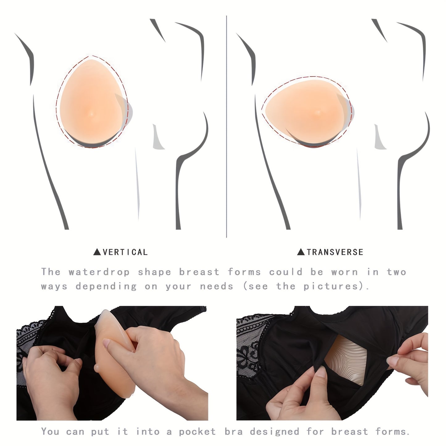 1 Pair Ladies' Breast Enhancement Silicone Pads, Water Drop-shaped Silicone Gel for Breast Cancer Surgery and Medical Prosthesis.