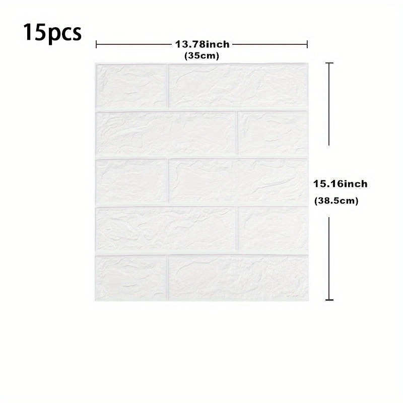 15pcs, foam soft tiles with 3D brick pattern wall stickers. Washable, waterproof, anti-mold and anti-stain.