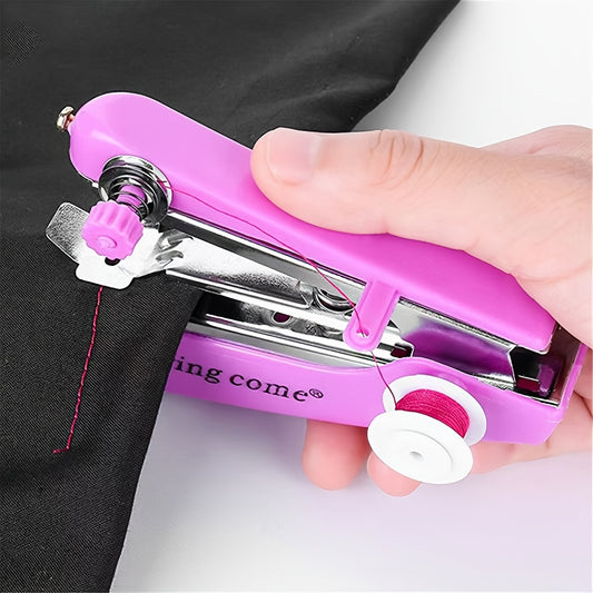 Compact handheld sewing machine for home use with multiple functions.