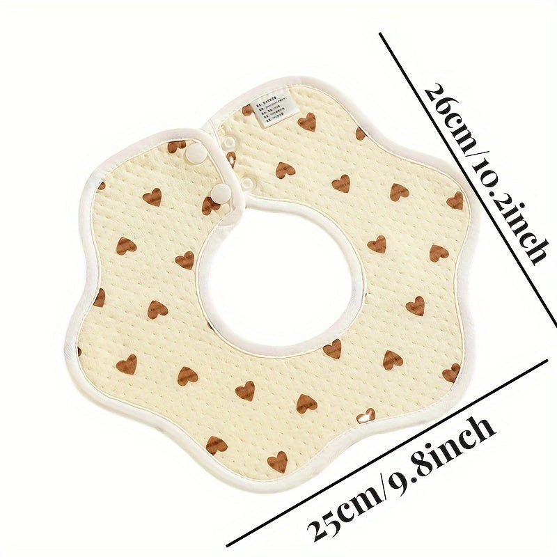 Three pieces of cotton bibs with a waterproof knitted petal design, featuring double hidden buttons for secure closure. These bibs are soft, absorbent, and perfect for keeping your little one clean during mealtime.