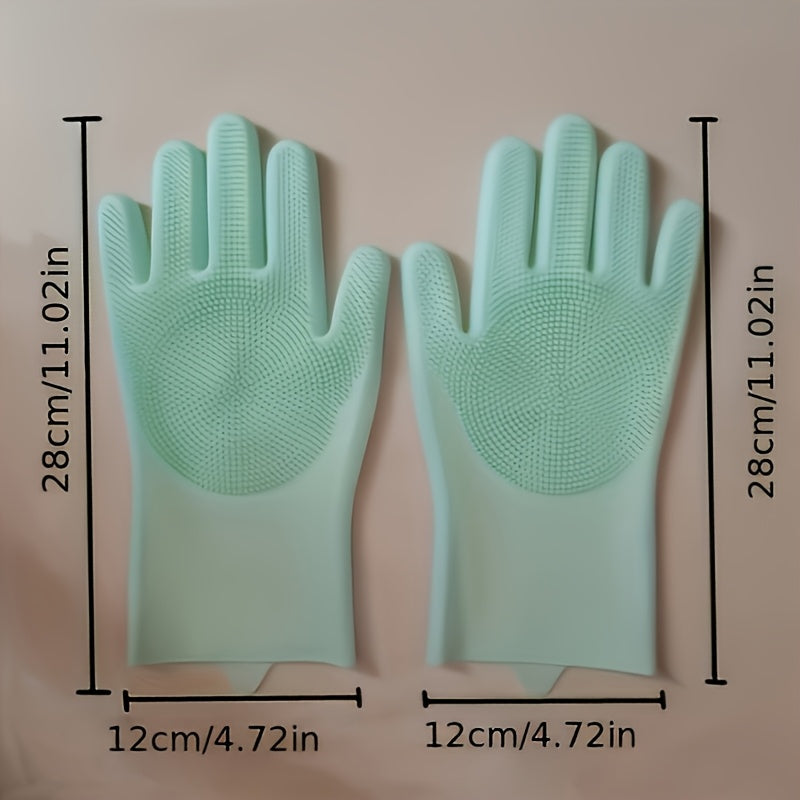 One set of Silicone Dishwashing Gloves with a built-in scrub brush - Waterproof and Heat-Resistant, Lead-Free, Perfect for Cleaning Kitchen, Bathroom, Floors, Furniture, and Glass, in Gray color.