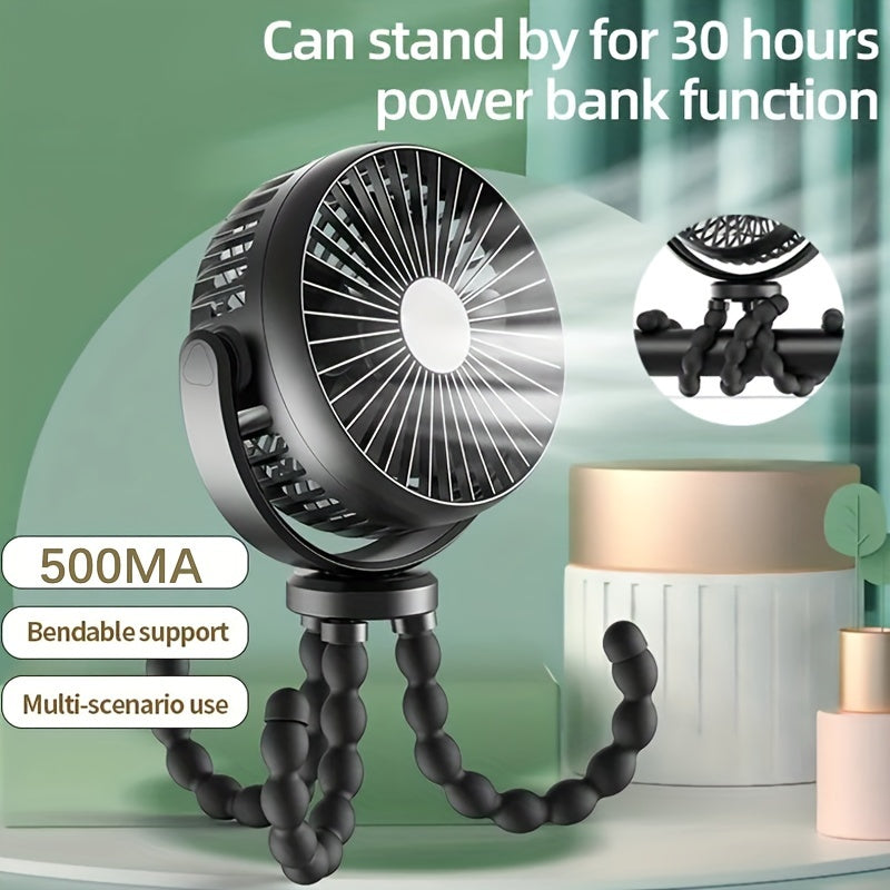 Small, portable octopus fan - Rechargeable via USB, operates quietly, perfect for handheld or desktop use. Includes built-in power bank for outdoor convenience.