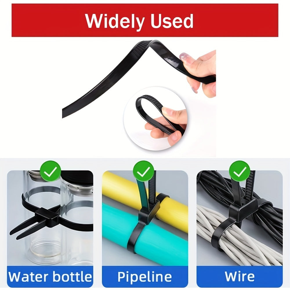 Durable black nylon zipper tie handcuffs in 1/3/10pcs, with UV & heat resistance, weatherproofing, and anti-slip design for secure fastening in various applications.