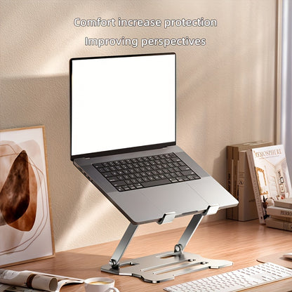 Adjustable laptop stand with ergonomic design, easily adjustable height, ultra-portable and foldable. Compatible with 10-16 inch laptops, made of durable carbon steel. Available in silver