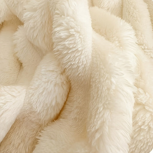 This elegant imitation rabbit fur shawl blanket is crafted from 100% polyester, featuring a soft knit fabric that provides all-season comfort. Versatile for use on the sofa, bed, in the office, or while traveling, this contemporary striped design is sure