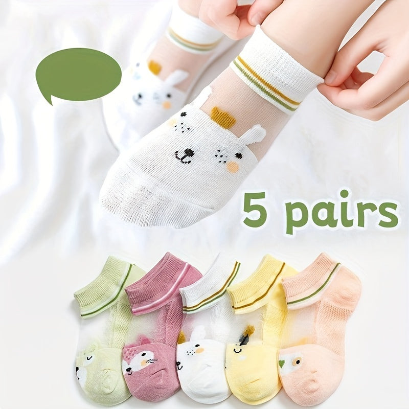 5 pairs of boys' trendy animal pattern ankle socks, comfy and breathable for outdoor activities