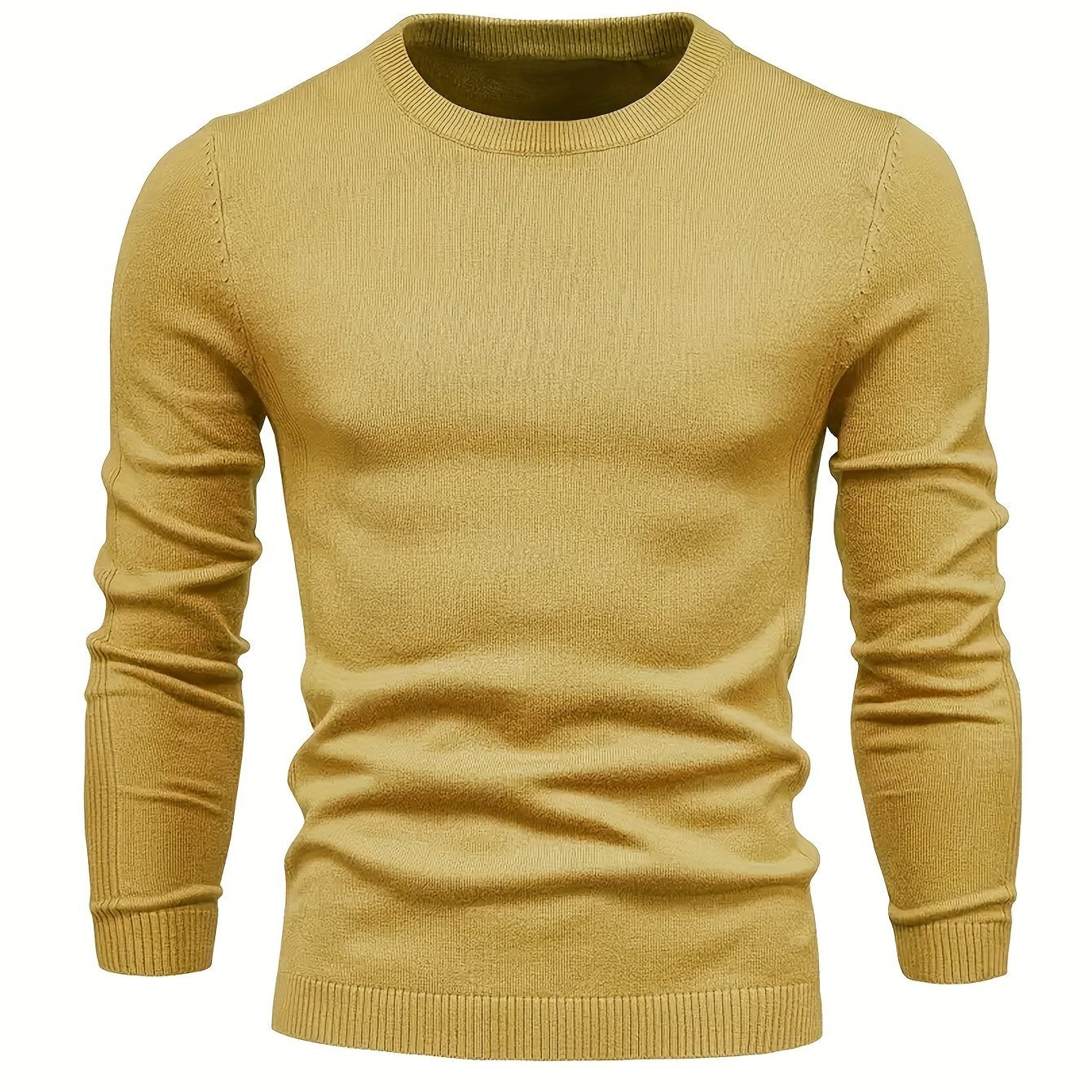 2024 Men's Solid Color Round Neck Pullover Knitted Sweater