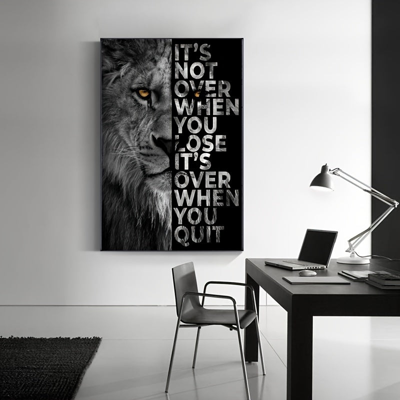 Art canvas painting of a lion with a positive quote, ideal for home and office wall decor. Frame not included.