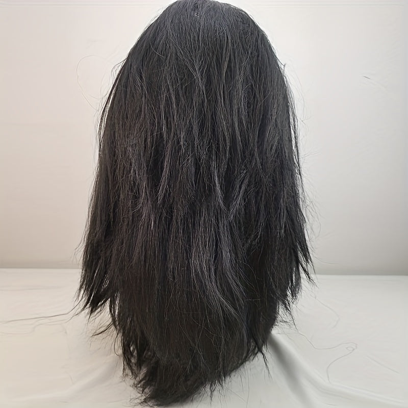 Set of 3: Men's Long Black Wig and Beard with Glasses for Halloween Caveman Costume