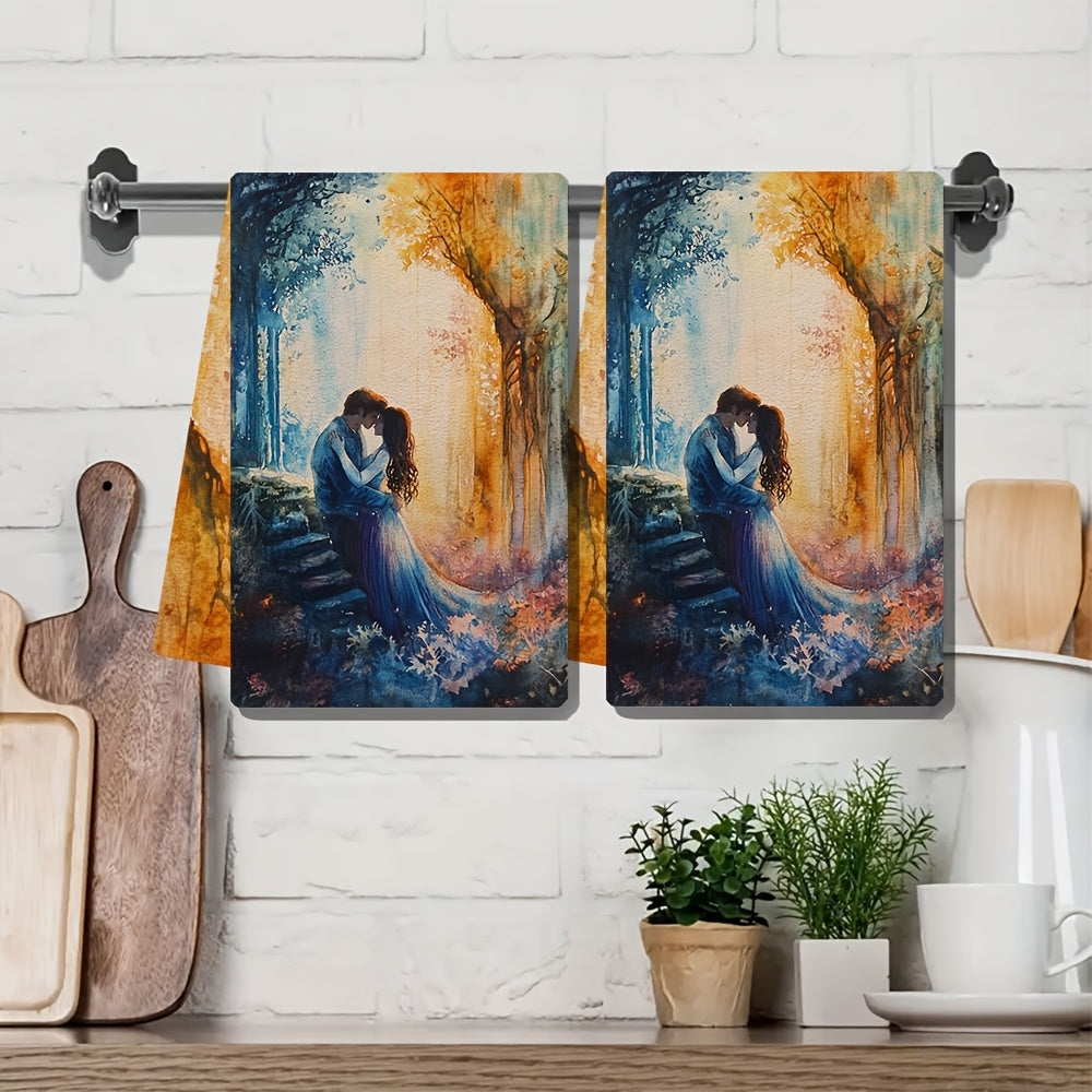 Two Coastal Theme Kitchen Towels with a Contemporary Style, Made from Super Absorbent Polyester Knit Fabric, Machine Washable, Measures 40.64x60.96 cm, Perfect Decorative Hand Towels for Home Use.