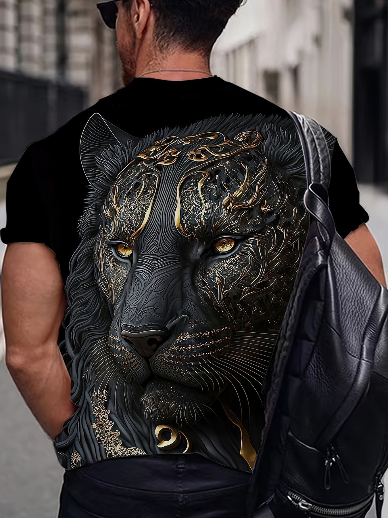 Tiger print tee for men in plus size, great for urban walks and outdoor events.