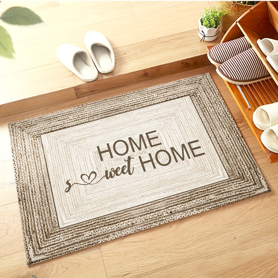 Machine washable striped rectangle doormat with non-slip backing, perfect for Christmas. Made of knit weave polyester, this home sweet home welcome mat is ideal for indoor use in the living room and bedroom. Add a touch of decoration to your apartment or