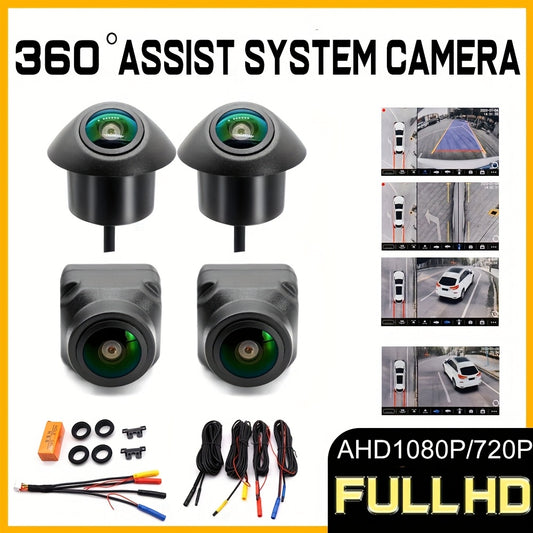 360° surround bird view car camera with panoramic left, right, front, and rear 4-way cameras for car Android player. AHD1080P/720P HD night vision camera.