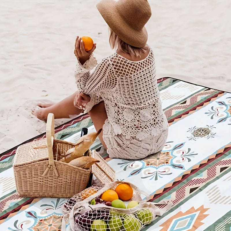 Bohemian Outdoor Picnic Blanket with Carry Bag for Camping, Beach, BBQ, Hiking, Travel - Stylish Design