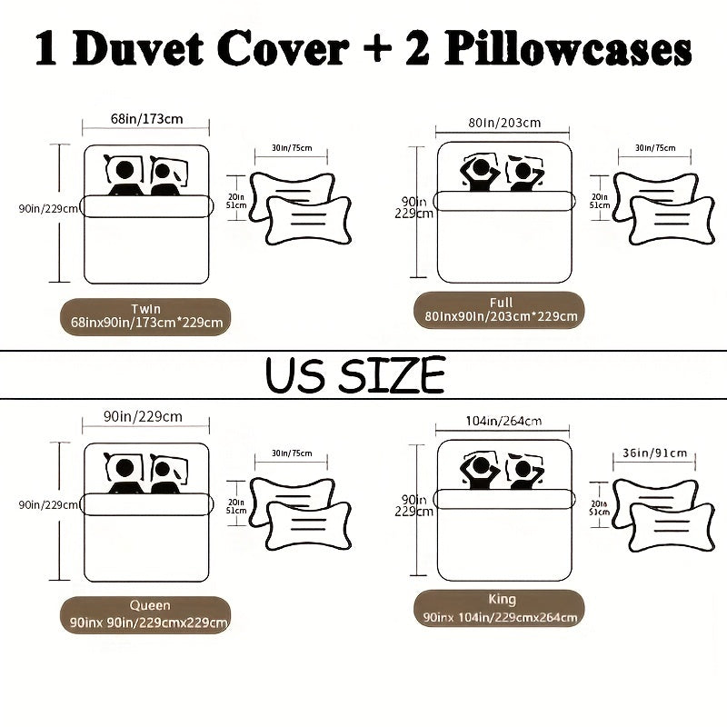 Set of 3 Duvet Covers with Floral Bird Print, Soft and Breathable Bedding Set for Bedroom or Guest Room. Includes 1 Duvet Cover and 2 Pillowcases (Does not include core).