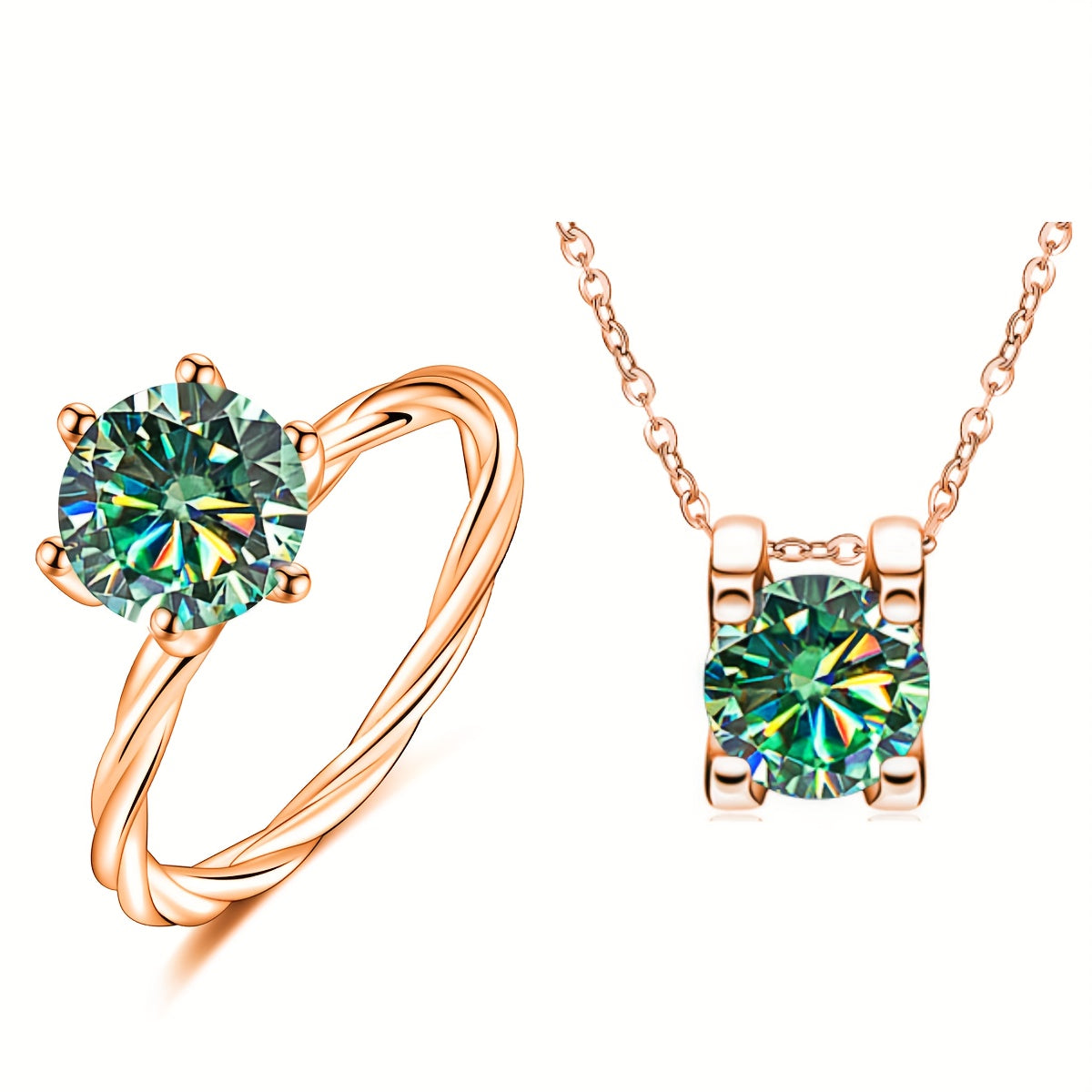 Choose from a variety of multi-colored high-quality wedding accessories, including a 2-piece 1-carat Moissanite ring and a 1-carat Moissanite necklace, both made of 925 sterling silver. Each item comes with a certificate and gift box.