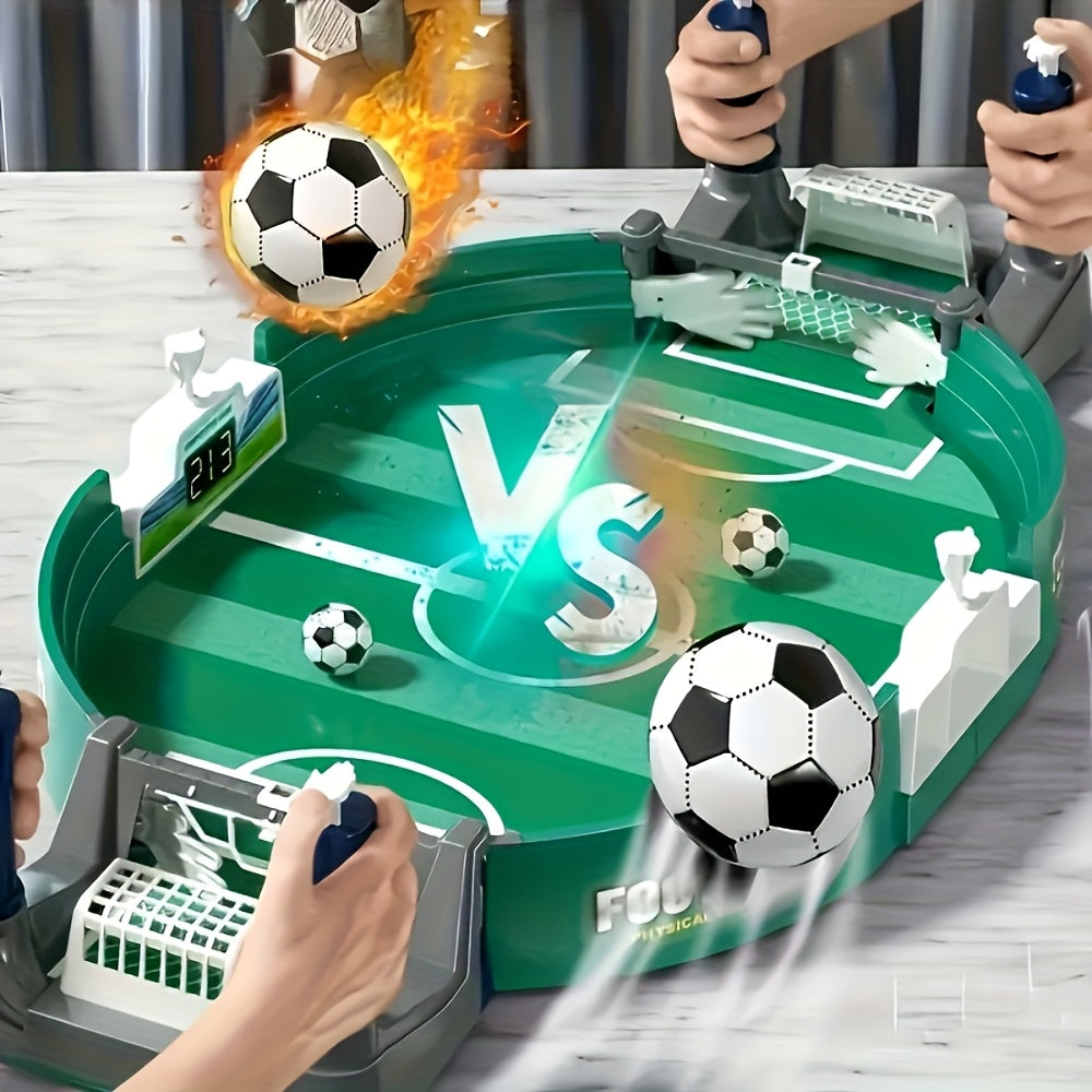 Interactive tabletop soccer game for kids including 5 balls, made of plastic. Perfect gift for Valentine's Day, Easter, birthdays. Suitable for ages 3 and up.